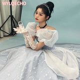 Blue Dress Engagement Jacquard Dress France Vintage Sweet Korean Princess Fairy Dress Evening Party Dress Women Prom