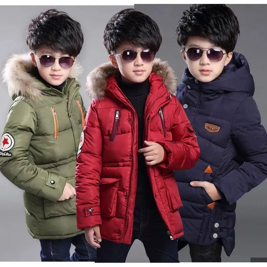 Big Size Teenager Thick Warm Winter Color Heavy Long Style Hooded Outerwear For Boy Children Windbreaker Boy Jacket - Girl Jacket