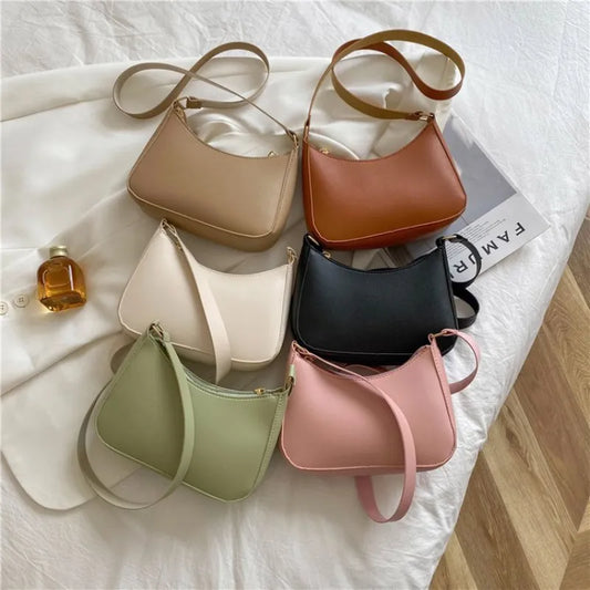 Retro Solid Color PU Leather Shoulder Underarm Hobos women handbags & Purse