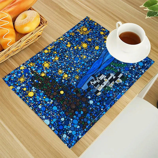 Van Gogh The Starry Night Print Linen Table Mats Alphabet Placemat 30X40cm Coasters Pads Bowl Cup Mat Dining