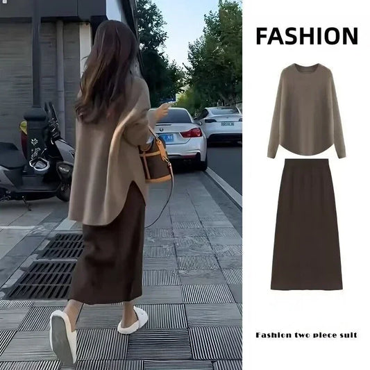 Two Piece Skirt Set Woman Autumn Winter New in Knit Sweater Skirt Sets Dress Sets Knitted Suit Matching Sets Woman Clothing Women Work Dress