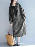 New Dresses for Woman Autumn Korean Fashion Large Size LOOSE Long Dresses Versatile Denim Robe Hooded New In Dresses Women Casual - Women Plus Size Clothing