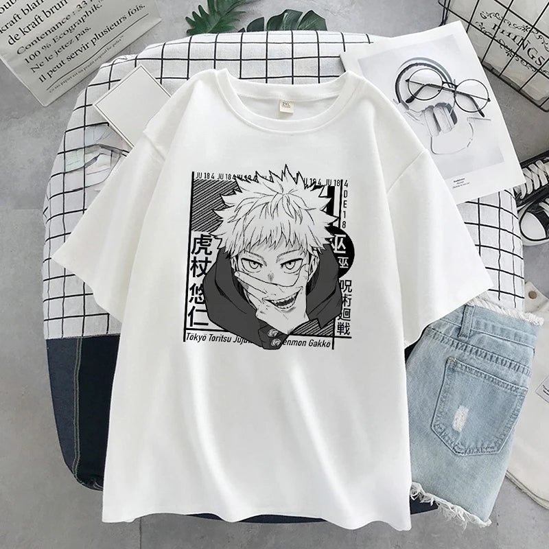 T-shirt Manga Japanese Anime Jujutsu Kaisen T-Shirt Men Gojo Satoru Yuji Itadori Graphic Tees Cool Unisex T-shirt Male 90s women short - women tops