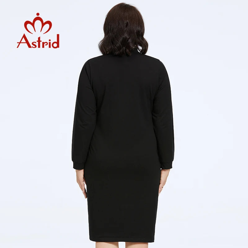 Astrid Women's Dresses Dress Fashion Diamonds Loose Ladies Midi Dresses Long Sleeve Office Female Women Plus Size Clothing - Women Work Dress