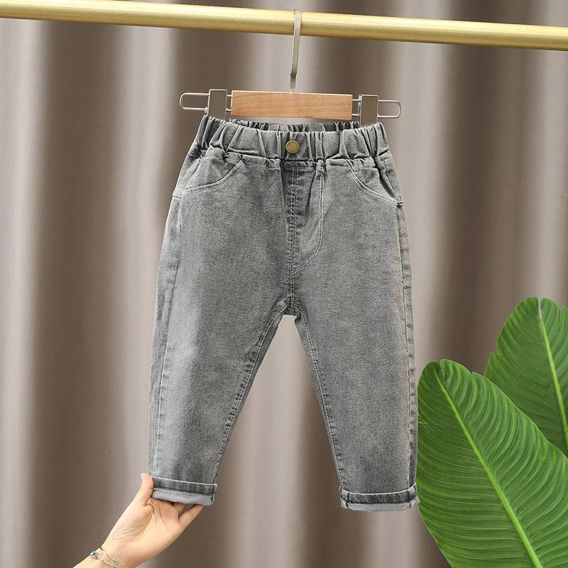 Spring Fall Kids Elastic Band Stretch Denim Outerwear for Boys Jeans