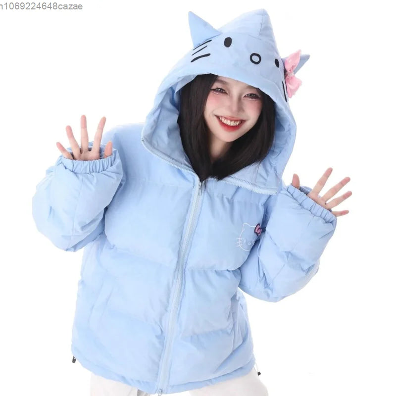 Sanrio Hello Kitty Cotton Coat Hooded New Soft Versatile Korean Version Loose Padded Jackets Women Y2k Kawaii Top Clothes Women Jackets