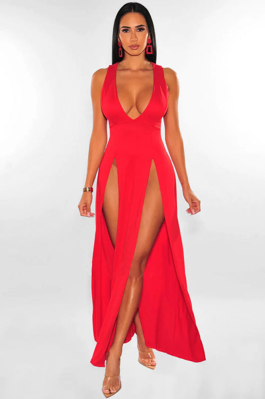 Summer Y2k Sleeveless Bodycon Maxi Dress Sexy V-neck High Split Elegant Long Evening Dress Party A-line Women Prom