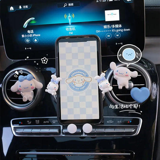 Kawaii Sanrio Cinnamoroll Car Phone Holder Anime Doll Car Air Outlet Mobile Navigation Gravity Support Bracket Gifts Cell Accessories