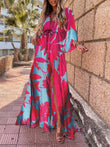 Spring Summer Fashion Print Dress Blouse Neck Tie Mid Length Striped Skirt Casual Comfortable Street Women's Wear Dresses Robe