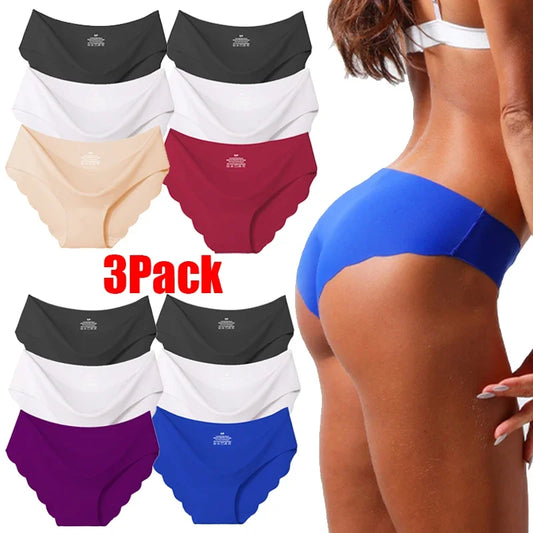 3Pcs Women's Seamless Panties Solid Ultra-thin Underwear Women's Sexy Low-Rise Ruffles Briefs Lingerie Underpants High Quality Women Lingerie