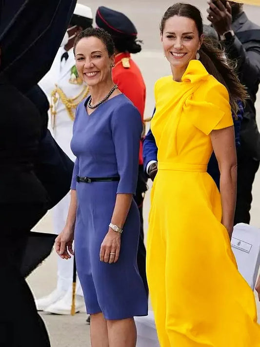 Kate Middleton Princess Designer Fashion High-Quality Spring Summer New Woman Yellow Elegant Slim Unique Party Midi Dress Women Casual - Women Dress For Work - Women Prom