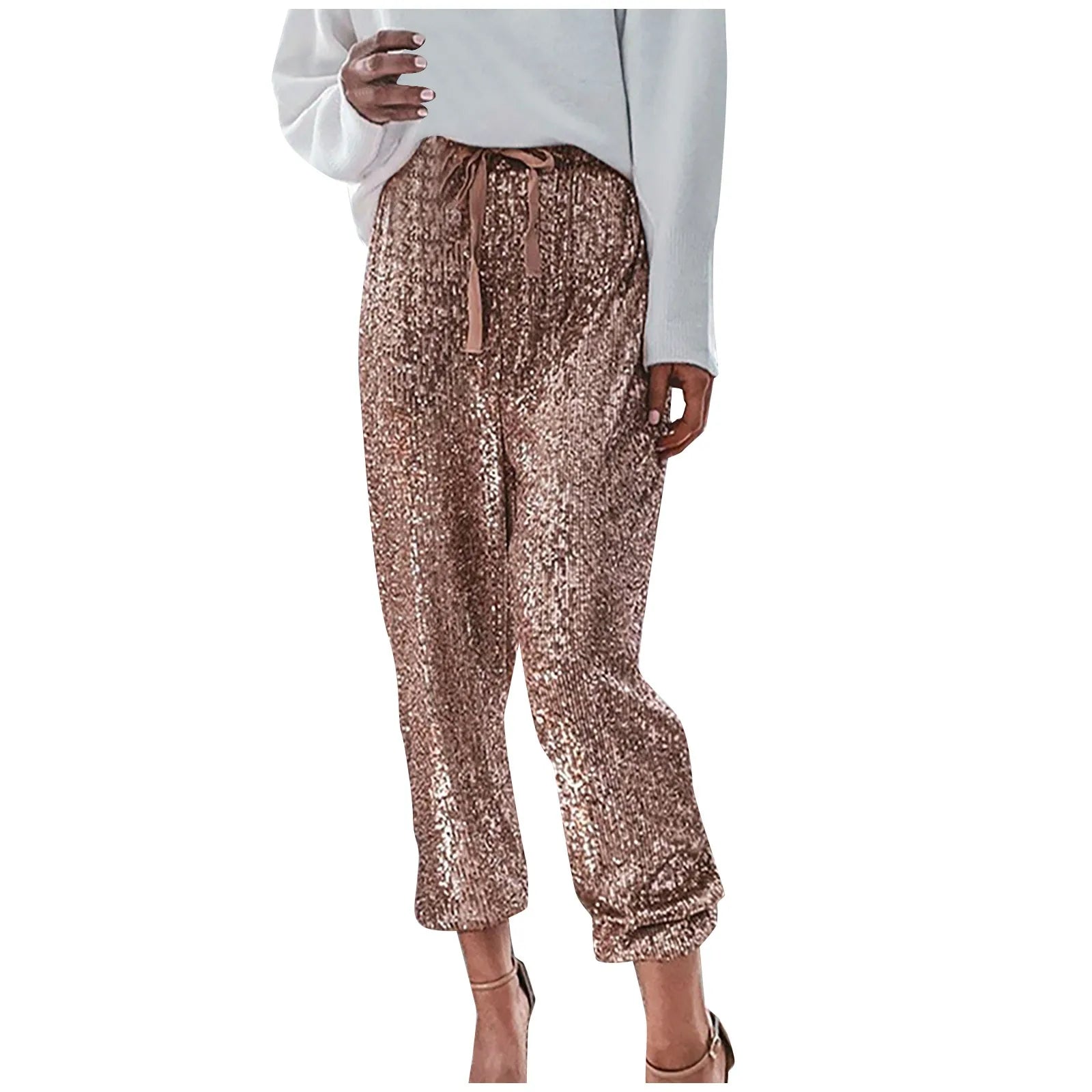 Pants For Woman Plus Size High Waisted Ruffle Sequin Cloth Pants Sexy Foot Tape Woman Sweatpants Pantalones De Mujer Women Trousers