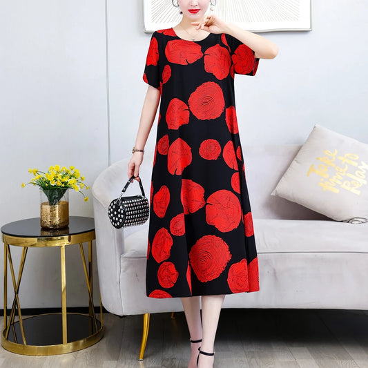 New Fashion Vintage Summer Dress For Women Dresses Print Regular Short Sleeve O-neck  Women Casual - Women Plus Size Clothing - Women Sleep