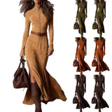 Women's Western Shirt Dress Ruched Wrap Maxi Dress High Slit Ruffle Hem Long Sleeve Flowy Chic Elegant Outing Dress