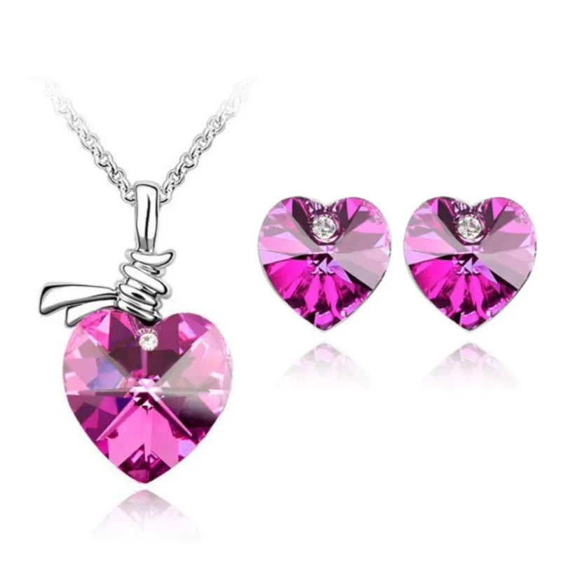 Crystal Heart Pendant fashion Jewelry set Necklace Earring - Women Jewellery - Girl Jewellery - Women Accessory - Girl Accessory