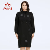 Astrid Women's Dresses Dress Fashion Diamonds Loose Ladies Midi Dresses Long Sleeve Office Female Women Plus Size Clothing - Women Work Dress