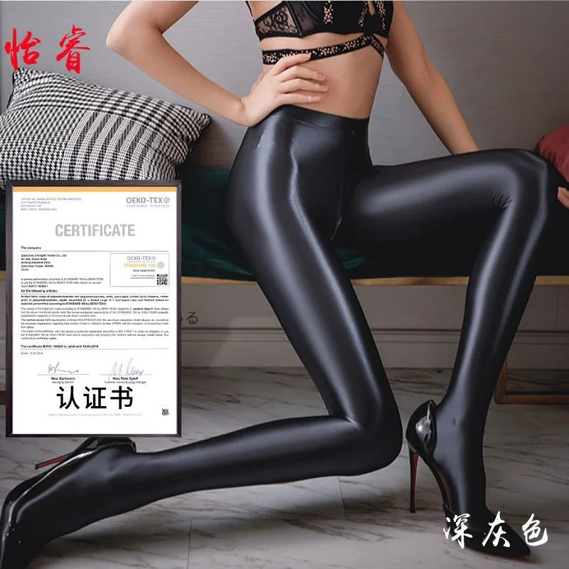 Summer spring glossy woman open crotch high waist tights leggings shiny swim sports yoga pants trousers Winter Women Legging