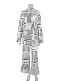 Mnealways18 Lapel Irregular Stripe Button Shirt And Pants Sleep Suit 2 Piece Single-Breasted Print Casual Home Suit women lounge