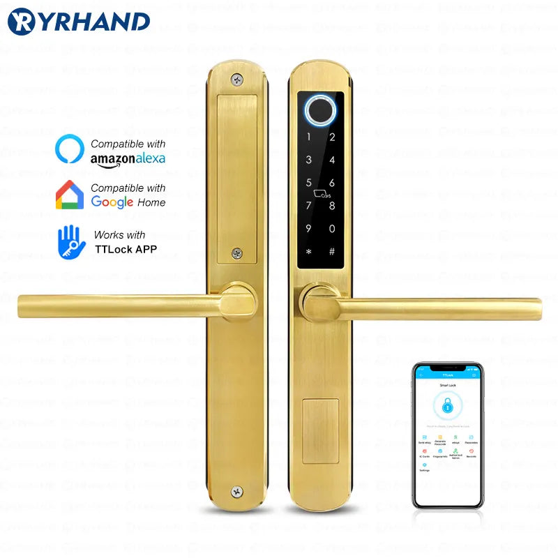 IP66 Gold Stainless steel Sliding Glass Smart Lock Tt lock App with Google  Aleax Fingerprint Rfid Electronic Digital Lock Home Improvement - Smart Home - Bluetooth - Electronics Accessories