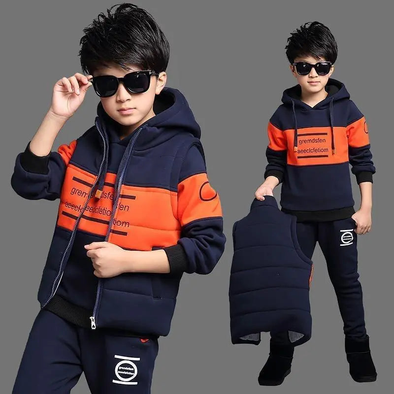 Sports Suit For Warm Clothing Letter Kids Vest + Hoodies + Pants Tracksuit For Kids Children's Sportswear 6 8 10 12 Y Boys Clothing