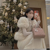 Elegant Faux Fur Vest Cropped Patchwork Fluffy Vintage Short Furry Korean Party Black Plush Outwears Women Vests
