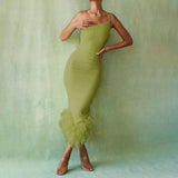 Sexy Green Short Cocktail Dresses Crepe Feather One Stripe Shoulder Mermaid dress Backless Gowns Dress Clubwear Women Contemporary