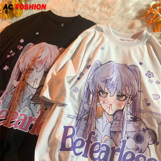 Cute Cartoon Female Graphic T-shirt Japanese y2k Harajuku Anime manga Print T-Shirt Summer Woman Clothes Short sleeved girl short - girl tops
