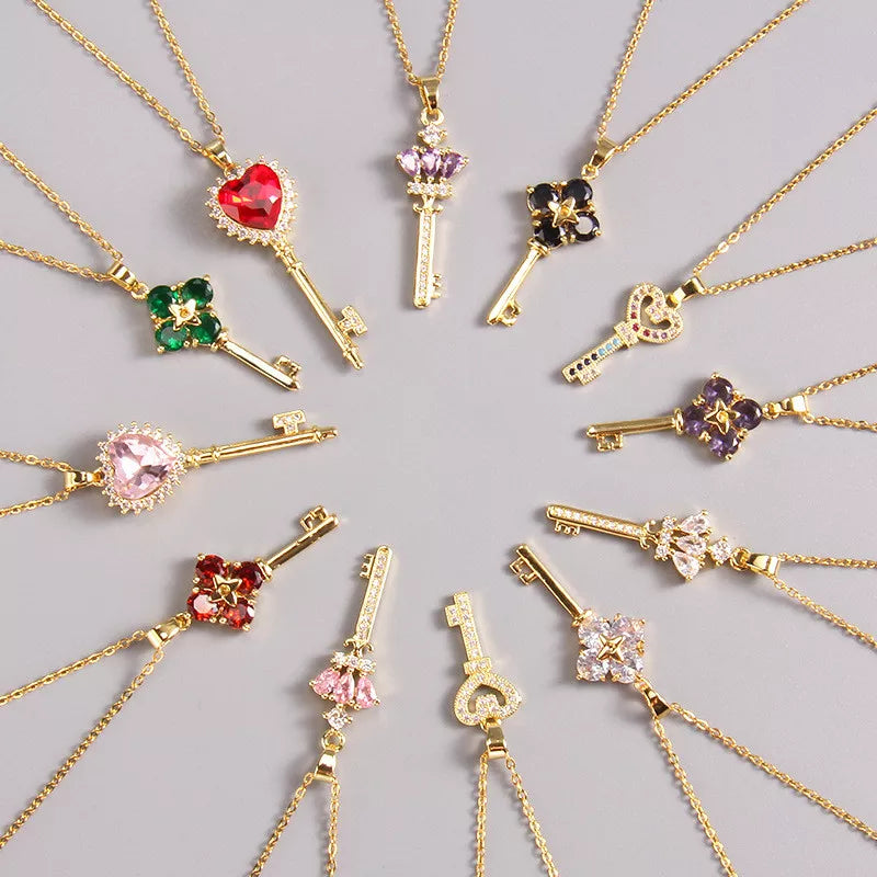 Luxury Design Heart Key Zircon Pendant Stainless Steel Choker Collar Party Gifts women jewellery