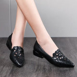 Comemore Office Lady Spring Fall Zapatos Ladies Heels PU Leather Hollow Out Black Square Heel Formal Low Heel Women Shoes