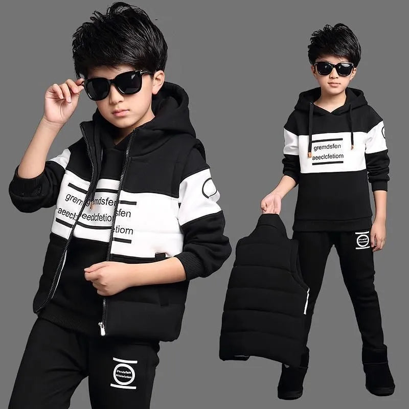 Sports Suit For Warm Clothing Letter Kids Vest + Hoodies + Pants Tracksuit For Kids Children's Sportswear 6 8 10 12 Y Boys Clothing