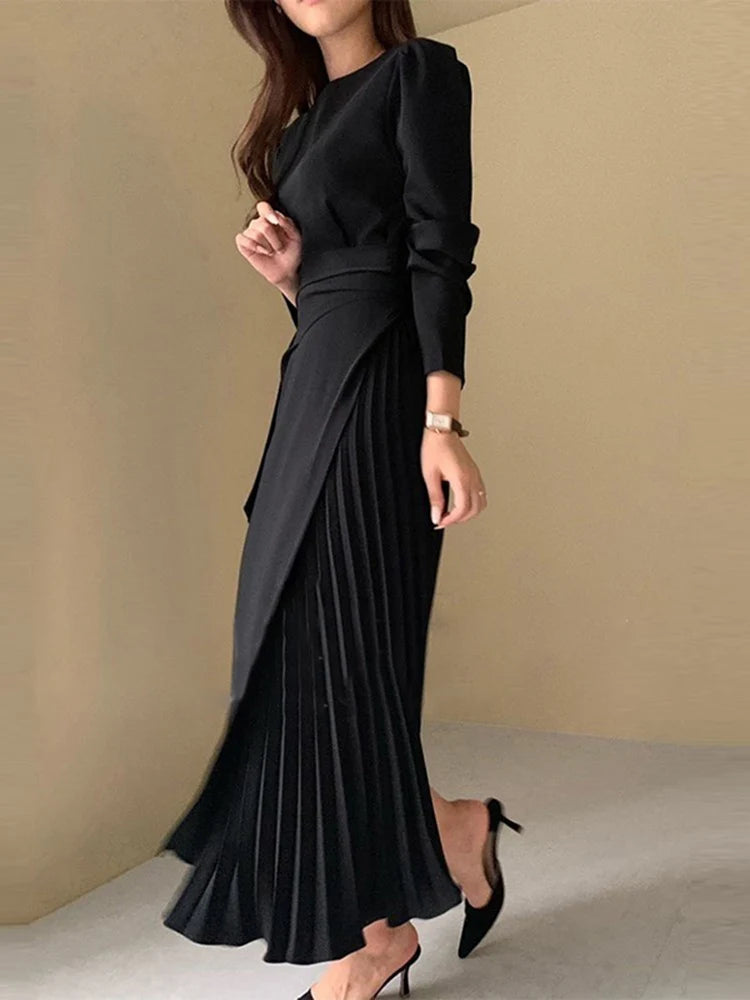 Fashion A-line Pleated Dresses ZANZEA Elegant Party Sundress Woman Autumn Full Sleeve Dress Party OL Work Vestidos Holiday Robe Women Work Dress