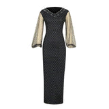 Long Sleeve Dress For Woman Solid Mesh Glitter Sparkly Sequins Slim Bodycon Black Dresses Vintage Party Dress women prom