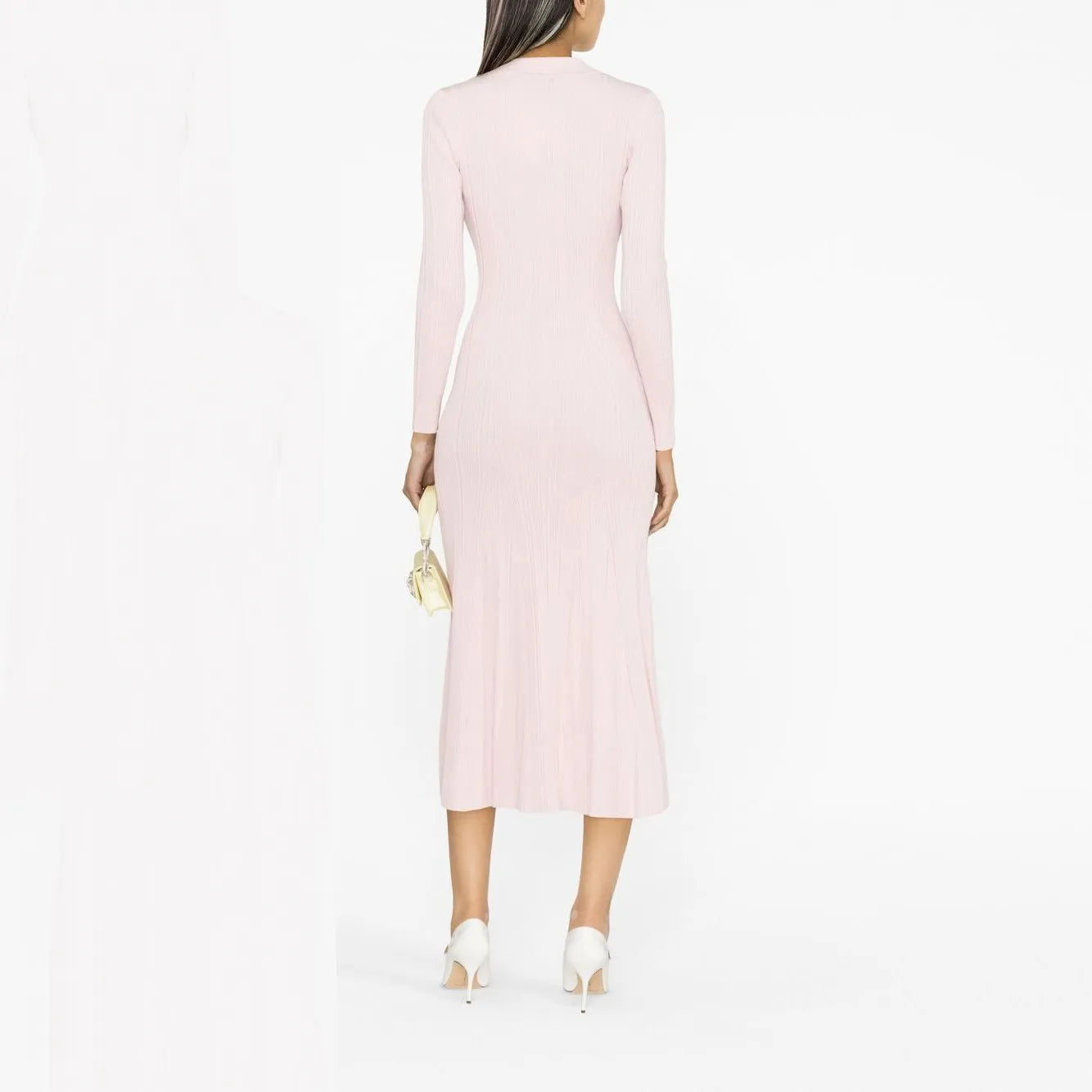 Women's pink knitted medium-length dress senior sense of fashion temperament polo collar waist-skimming long dress new Women Dress For Work