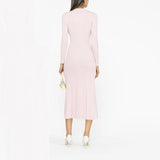 Women's pink knitted medium-length dress senior sense of fashion temperament polo collar waist-skimming long dress new Women Dress For Work