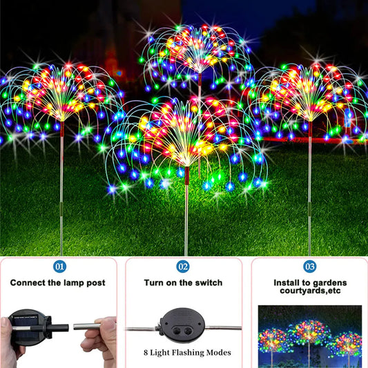 Solar LED Firework Fairy Lights Outdoor Garden Decoration 8 flashing modesLawn Pathway Lights Patio Yard Party Christmas Wedding - Home Improvement - Electronic Accessory