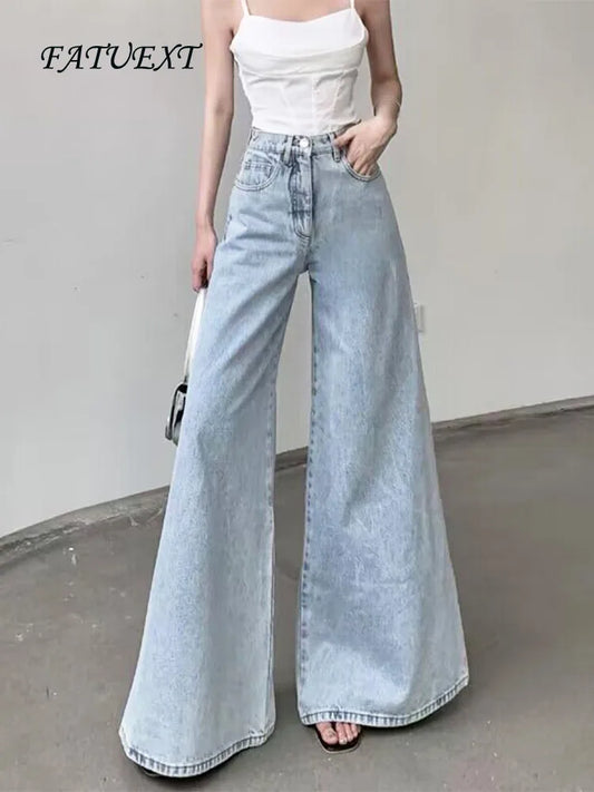 High Waist Flare Jeans for Women Fall Winter Vintage Fashion Baggy Pants High Street Wide Leg Denim Trousers Ladies Casual Jeans Women Jeans