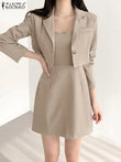 2023 ZANZEA 2pcs Women Dress Suits Summer Blazer Solid Mini Dress Suits Elegant OL Work Matching Sets Fashion Party Outifits