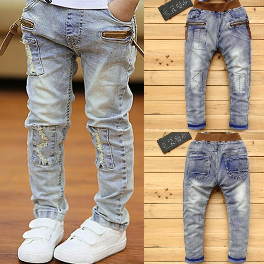 Kids Skinny Classic Denim Trend Long Bottoms Funky Boys Jeans