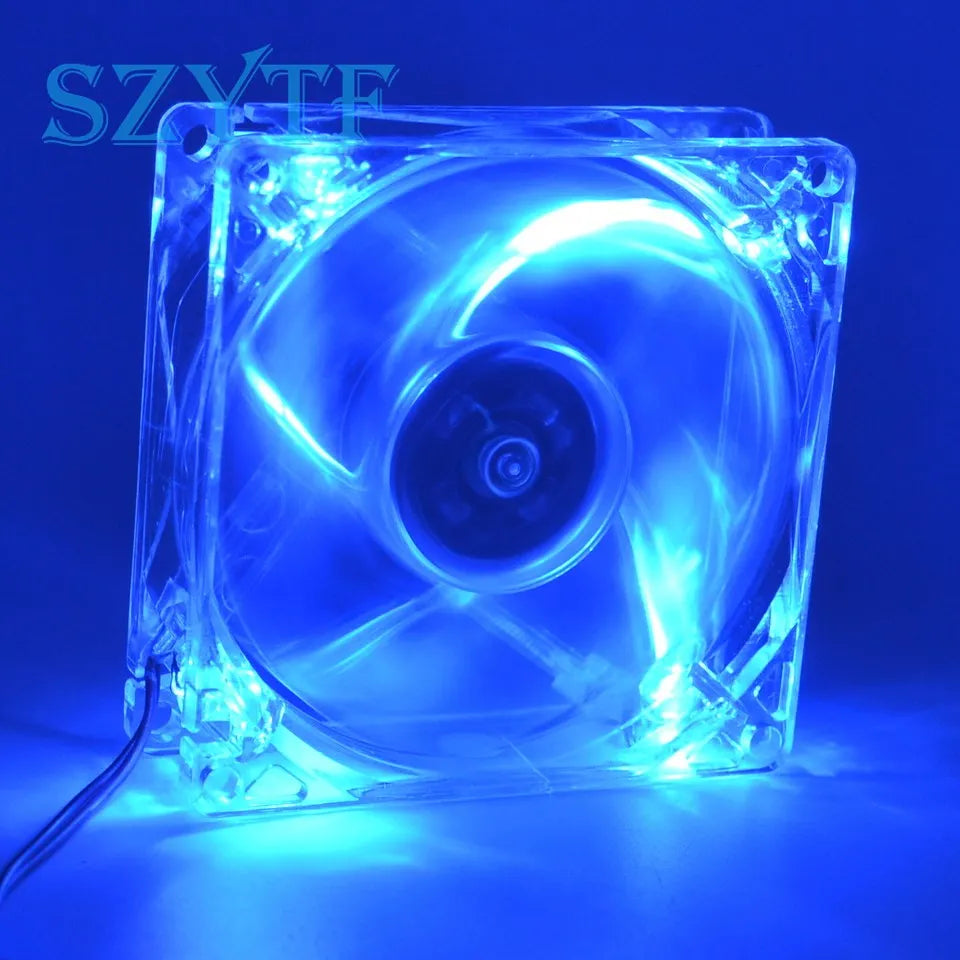 PC Computer Fan Case Unit Fan 8025 8cm With Blue LED Lights Chassis Fan Lighting Cooling