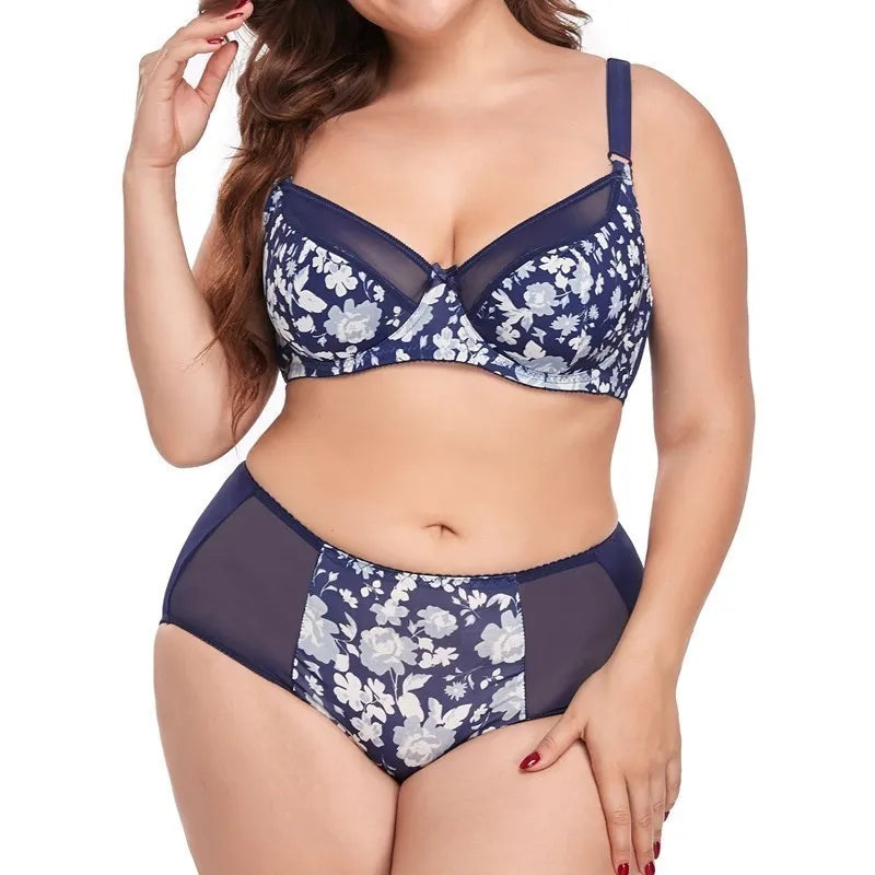 Parifairy 38D-48D Plus size women's floral bra & brief set large size underwear femme sexy bra and panty set women lingerie