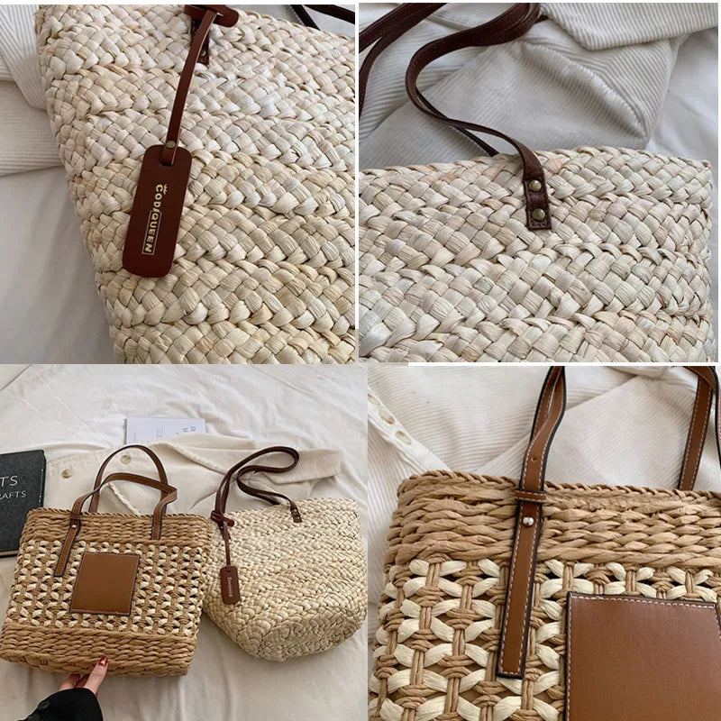 Summer Straw Beach Fashion Rattan Large Capacity Woven women handbags