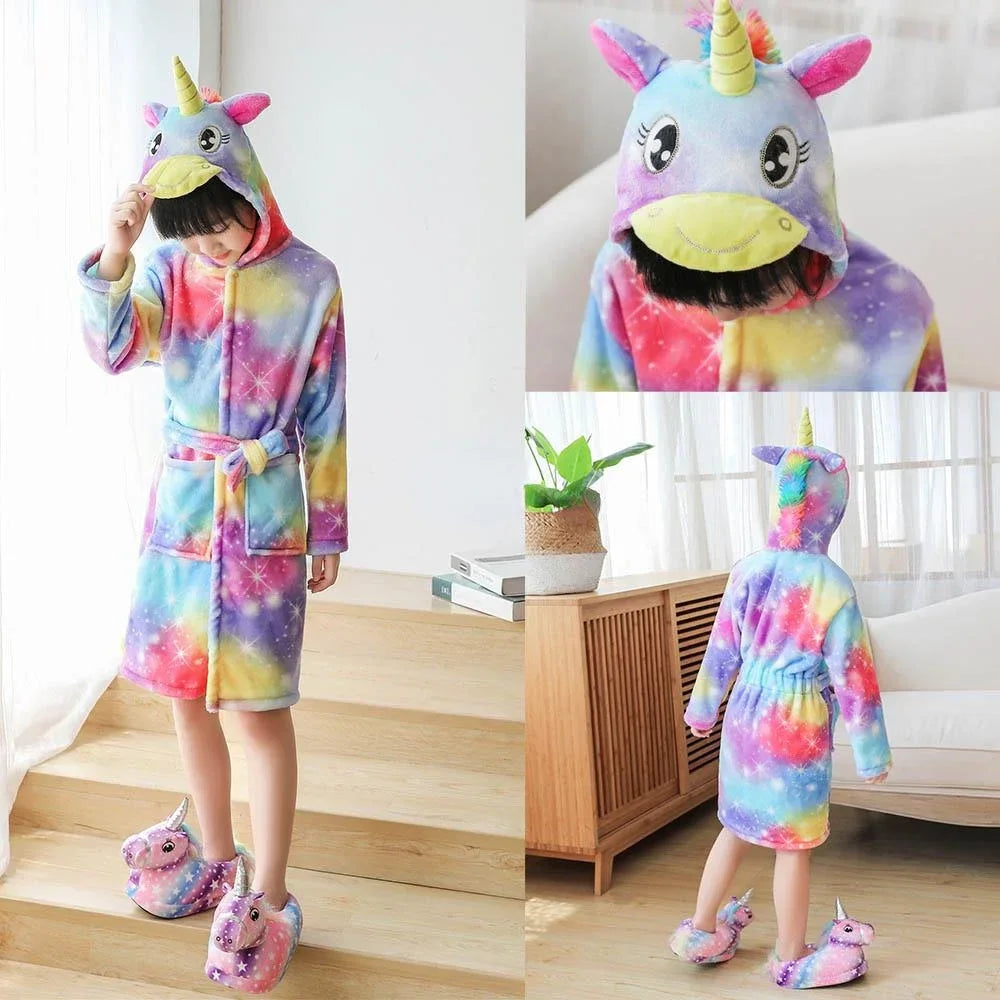 Hooded Animal Cartoon Bathrobe Unicorn Kigurumi Pajamas for Girls Kids Kimono Winter Children Pajama Boys Sleepwear - Girls Sleepwear
