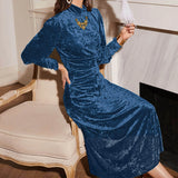 Cocktail Dresses Elegant Classy Long Sleeve Turtleneck A-Line Velvet Dress Vintage Women Homecoming