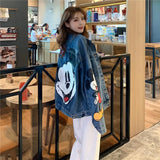 Cartoon Clothing Mickey Printed Denim Jacket Women's Spring And Autumn Loose Preppy Style Large Size Jacket Cartoon Top women casual