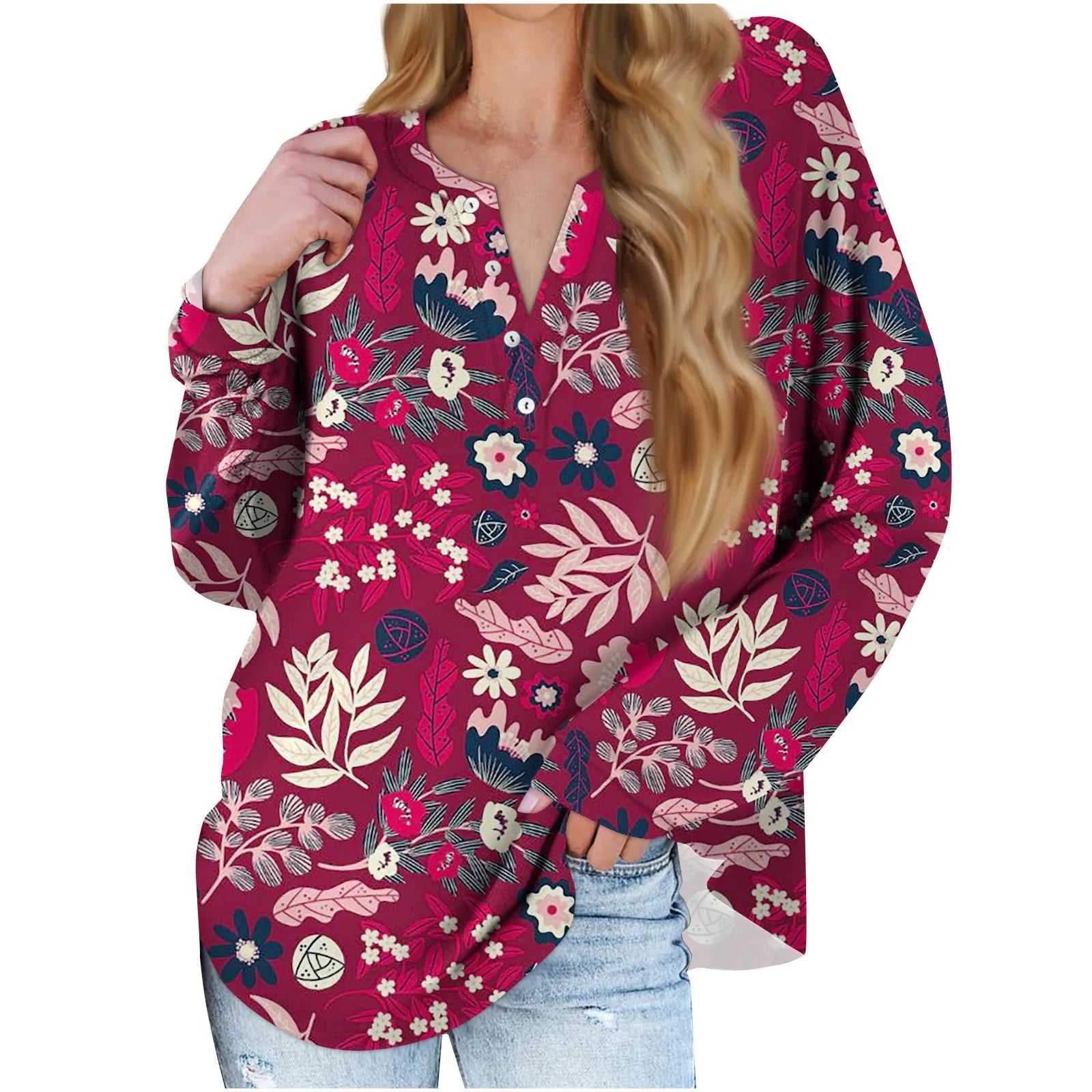 Woman Retro Colorful Print Buttons Blouse Shirt Autumn Long Sleeve Turn-down Collar Ladies Streetwear Plus Size Blusa Women Casual - Women Tops