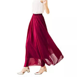 Women's Elegant High Waist Chiffon Skirt Elastic Waist Casual Long Maxi Skirts Saias 80/90/100cm 22 Color Summer Autumn New - Women Skirts - Women Long Skirts