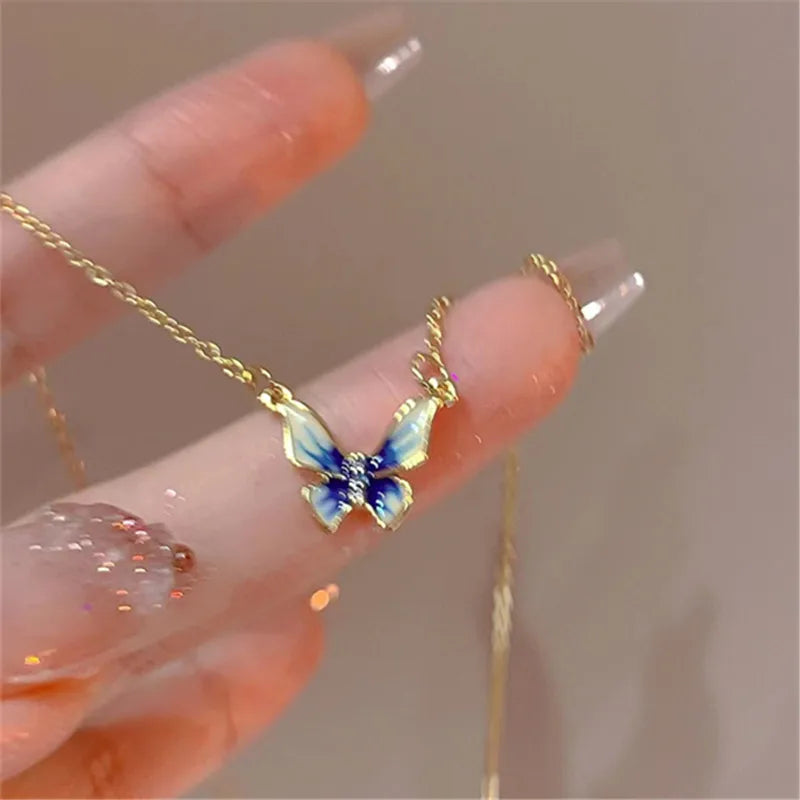 New Trend Unique Design Elegant Exquisite Light Luxury Enamel Butterfly Necklace Party Premium women jewellery