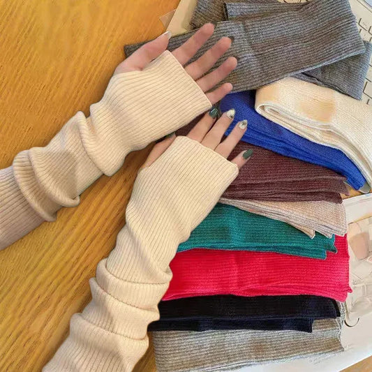 Knitted Long Fingerless Gloves Woman Mitten Winter Y2K Solid Arm Warmer Sleeves Fashion Soft Girls Clothes Punk Glove women casual