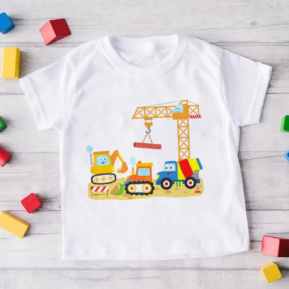 Kid Tshirt Construction Machines Print Toddler T-shirt Baby Boys Clothes Tractor Kids Shirt Natural Work Zone Children Tee Boys Tshirt