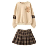 Autumn winter teenager bear hoodie t-shirt + plaid spring JK pleated skirt uniform  4 5 6 7 8 9 10 11 12-year Girl Skirt